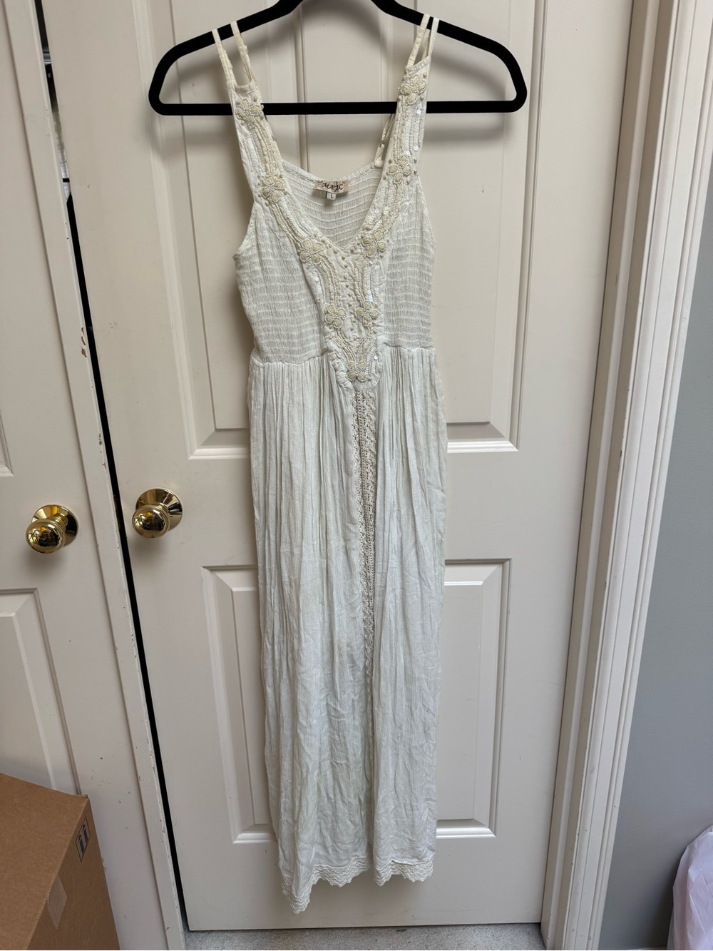 Magic Cream Maxi Dress with Lace Trim